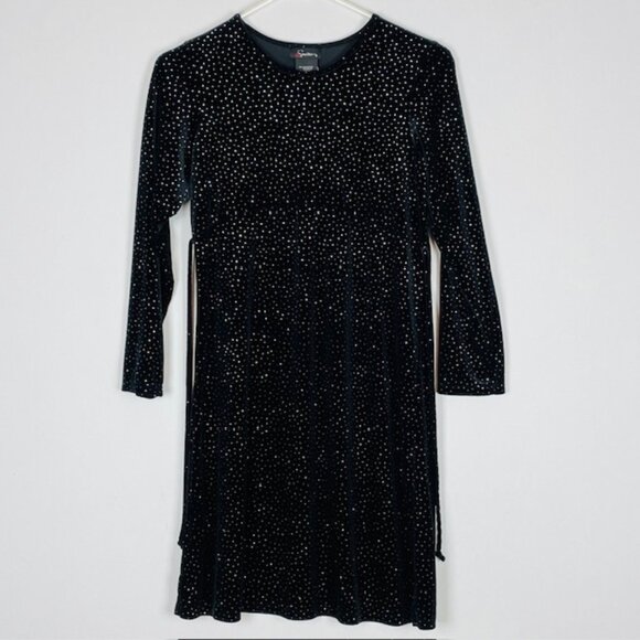 Vtg Y2K Speechless Black Velvet LS Dress Sz 16 Glitter Whimsigoth Hoco Formal - Picture 1 of 5